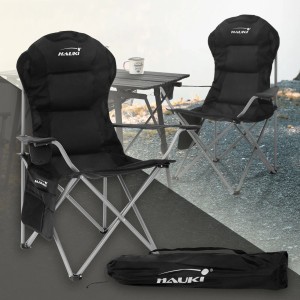 Hauki Campingstuhl, faltbar, schwarz, mit Getränkehalter und Tragetasche. Ideal für Camping & Outdoor.