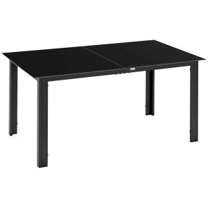 Outsunny Gartentisch, schwarz, rechteckig, mit stabilem Aluminiumrahmen und schwarzer Glasplatte.
