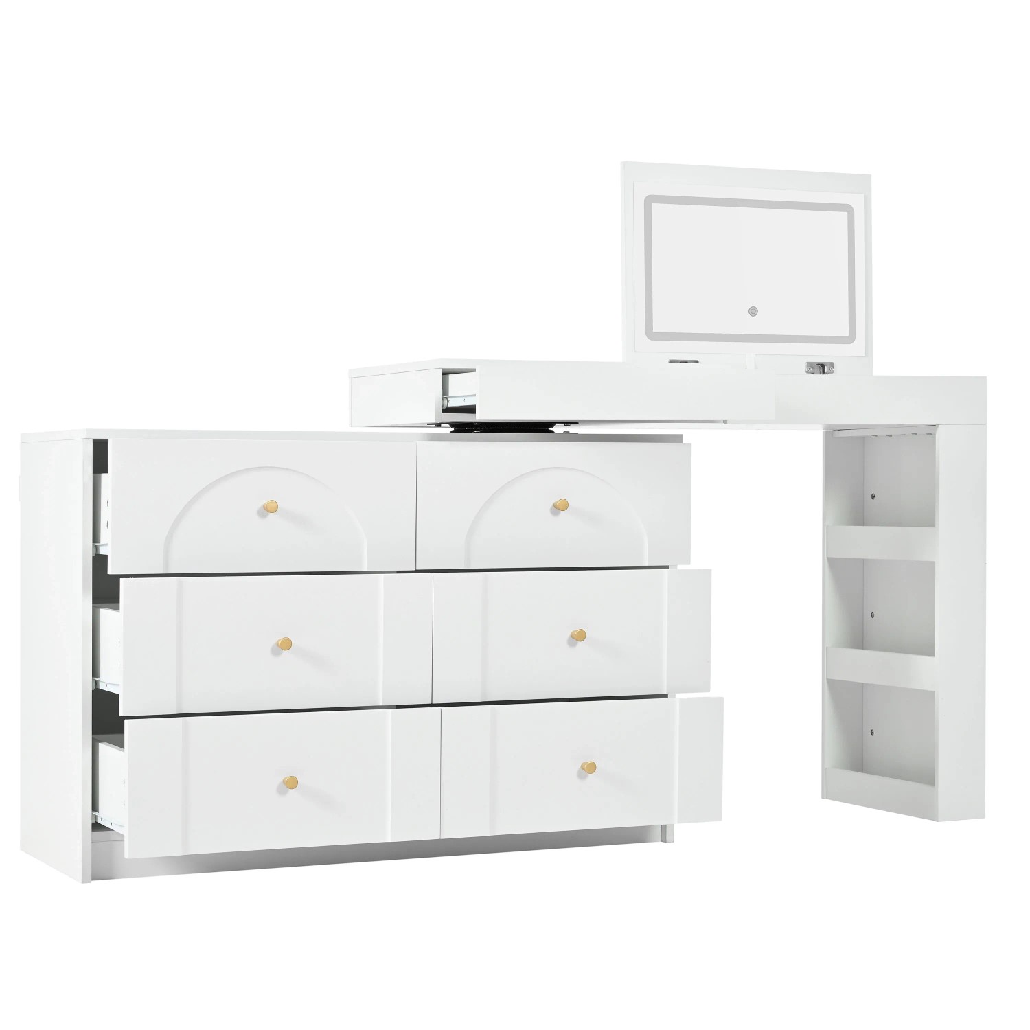 okwish Schminktisch mit LED Beleuchtung Schlafzimmer 105x40x80cm Weiß