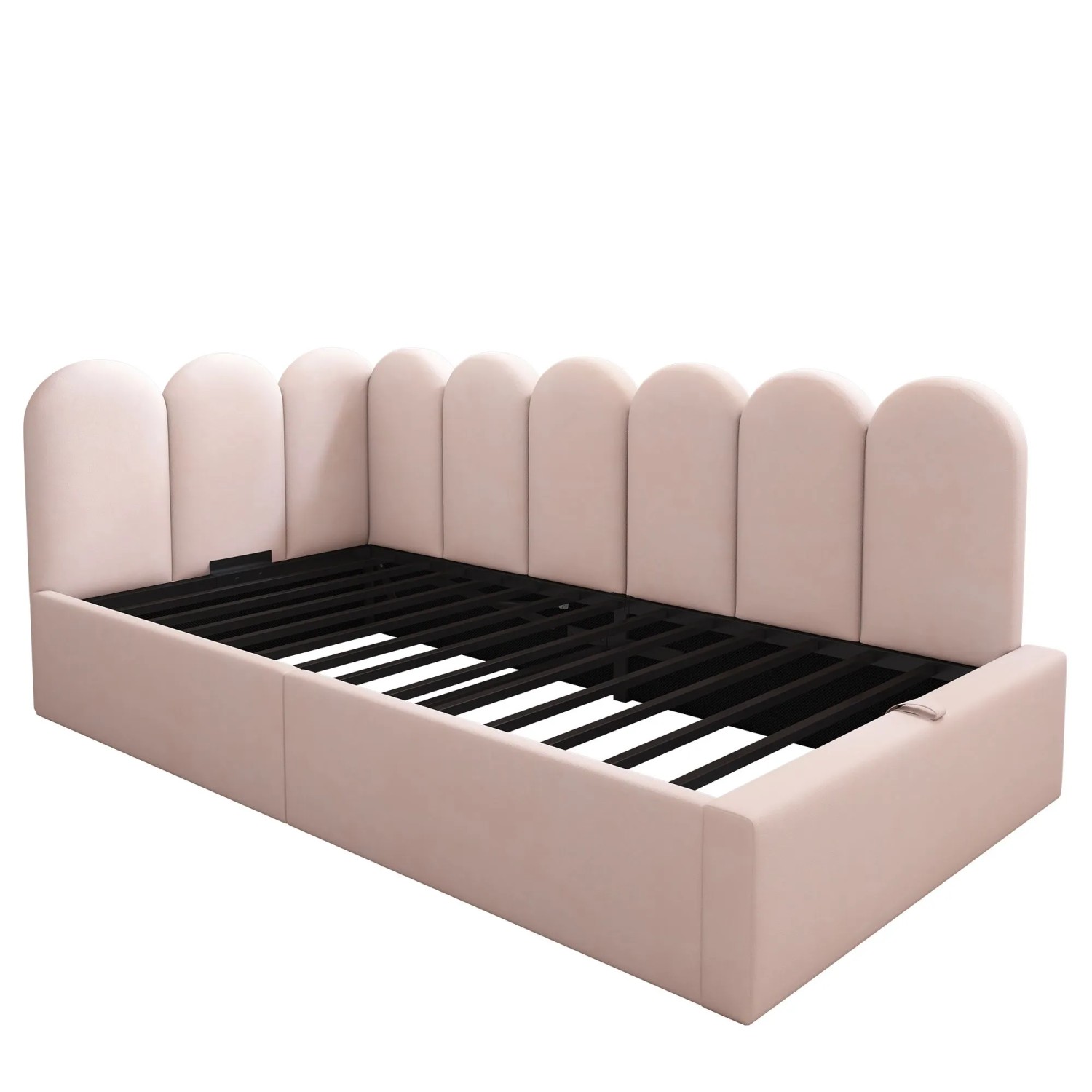 KOMHTOM Polsterbett 90x190Cm Tagesbett Schlafsofa Mit Hydraulischem Stauraum Kinderbett Mit Metall-Lattenrost Samt Rosa Ohne Matratze