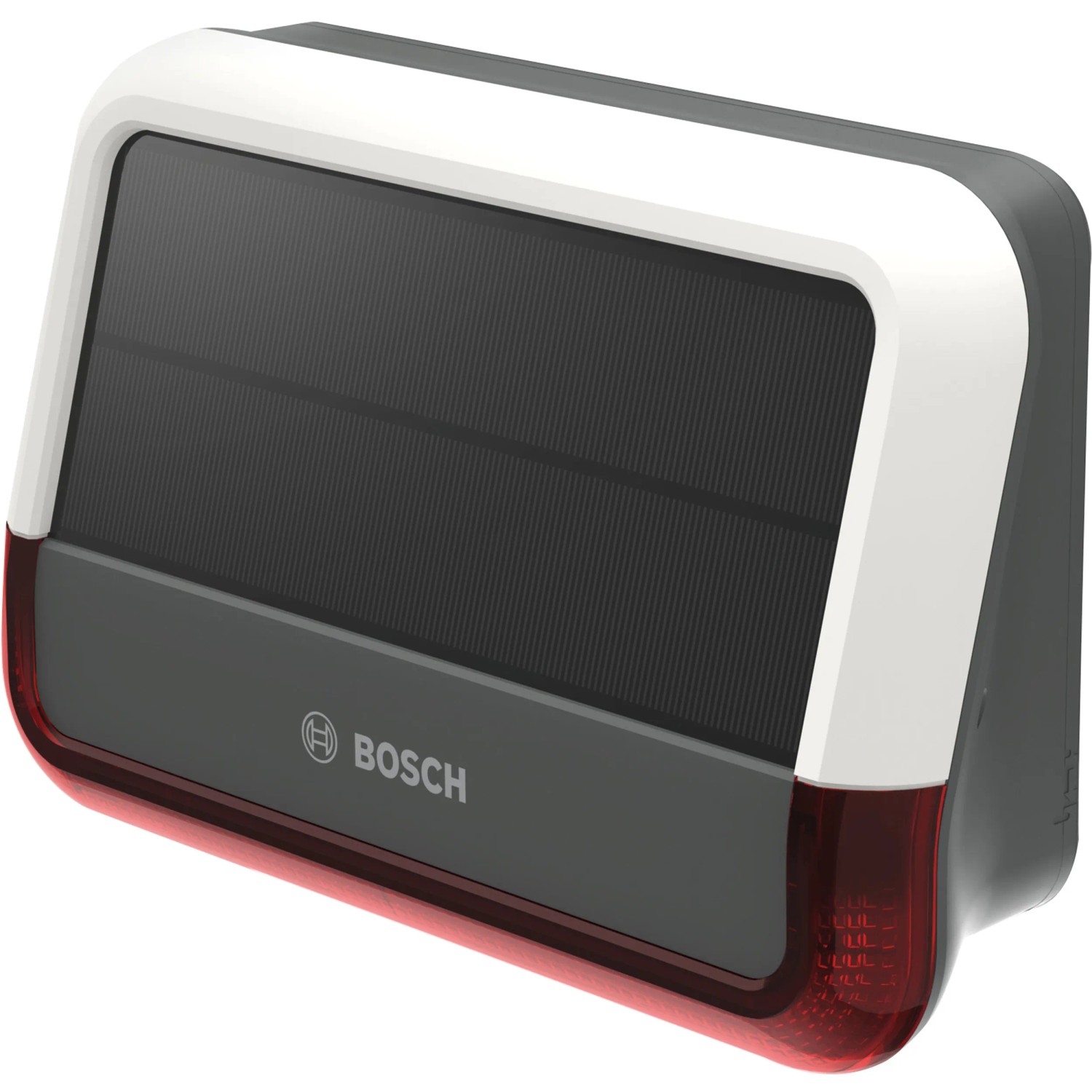 Bosch Smart Home Außensirene mit Solarpanel für Alarmanlagen, graues Gehäuse, rote LED