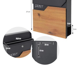 ML-Design Standbriefkasten in Anthrazit mit Holzoptik und Zeitungsfach auf silbernem Pfosten.