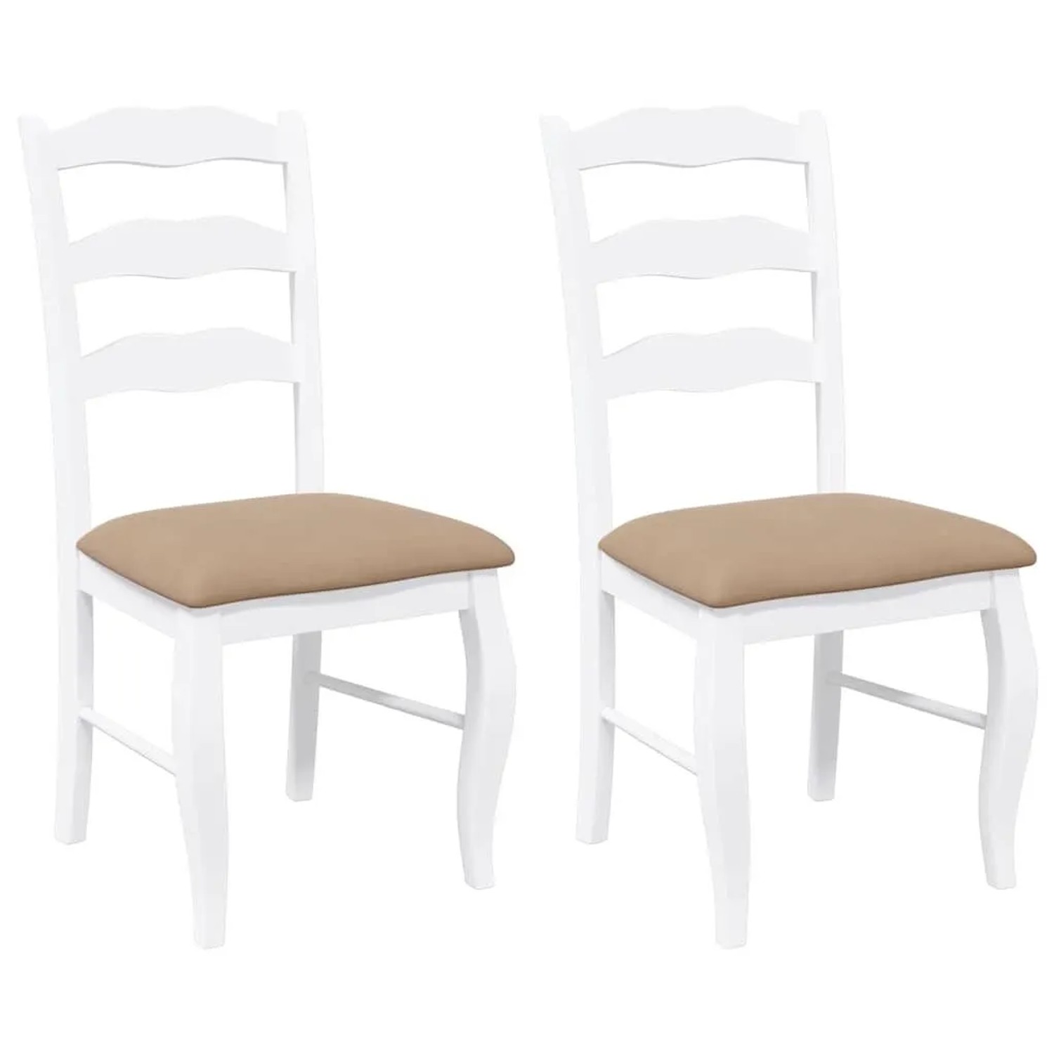 DELUKE Esszimmerstühle RESZ Mit Kissen 2er Set Weiß-Braun Massivholz Küchenstuhl Wohnzimmerstühle Essstühle Bequem