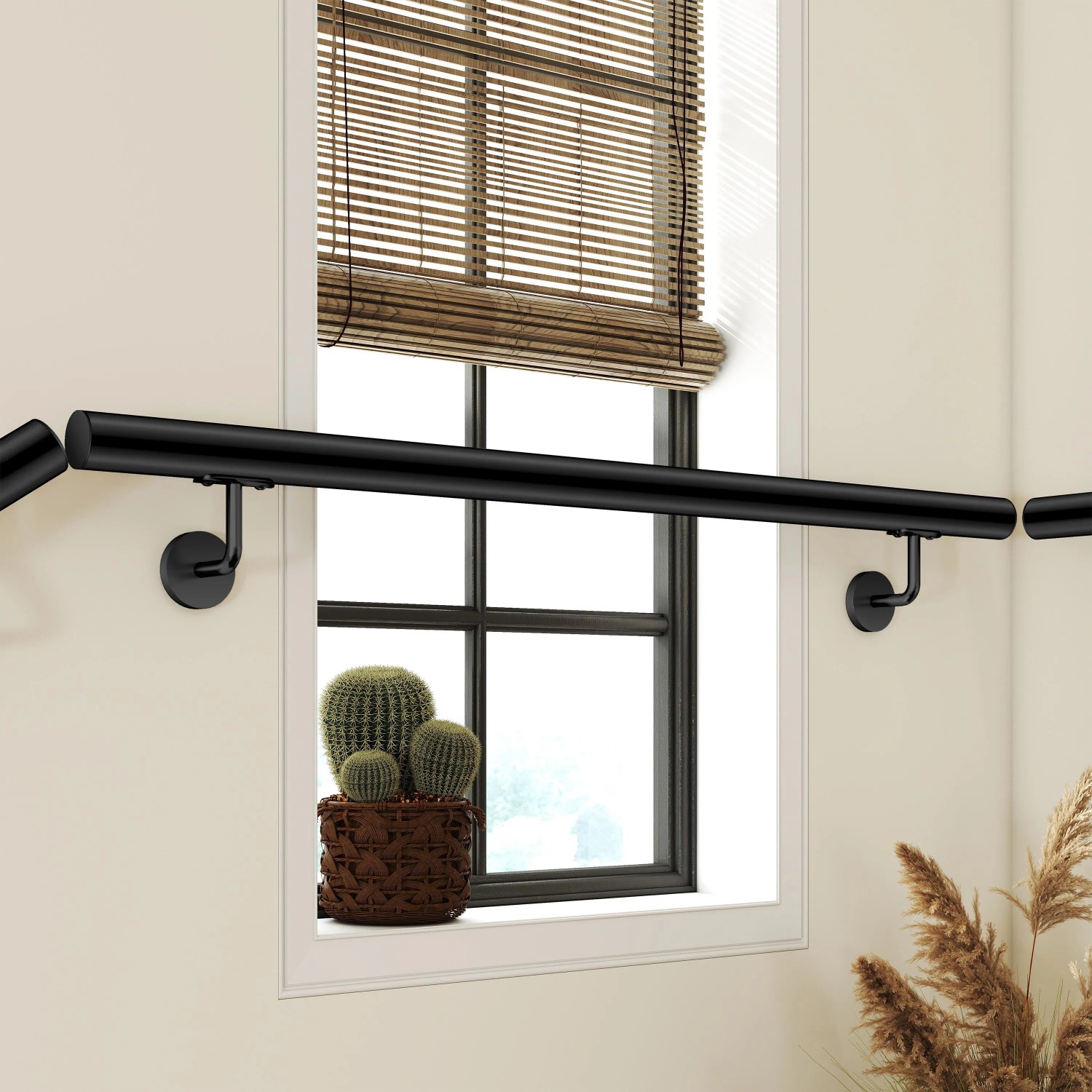Schwarzer Edelstahl Handlauf 150 cm, wandmontiert, modernes Design, für sicheren Halt an Treppen.