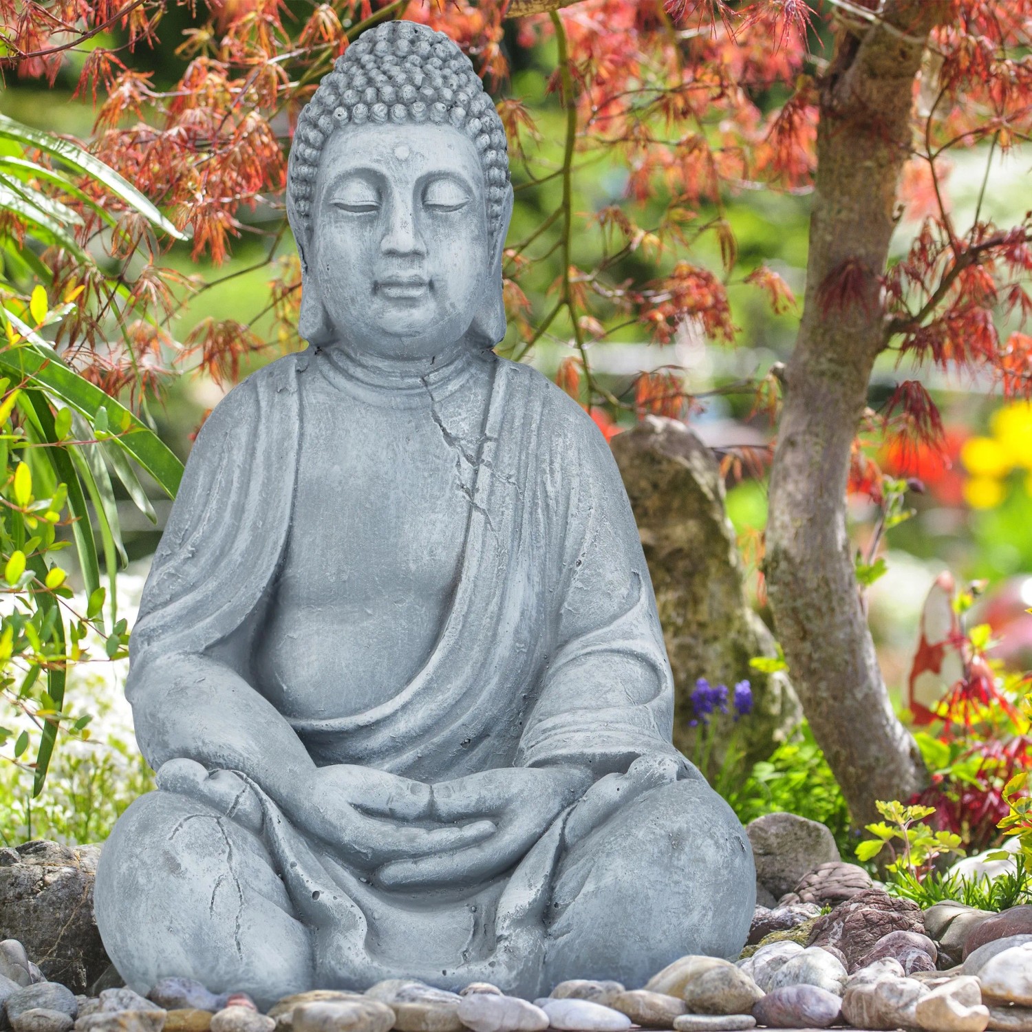Relaxdays Buddha Figur Polyresin Dunkelgrau Wetterfest Frostsicher 50 cm x 30 cm x 25 cm 4 kg_5