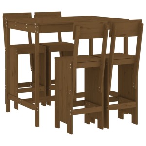 5-tlg. Gartenbar-Set Honigbraun aus Kiefernholz mit Tisch und 4 Barhockern.
