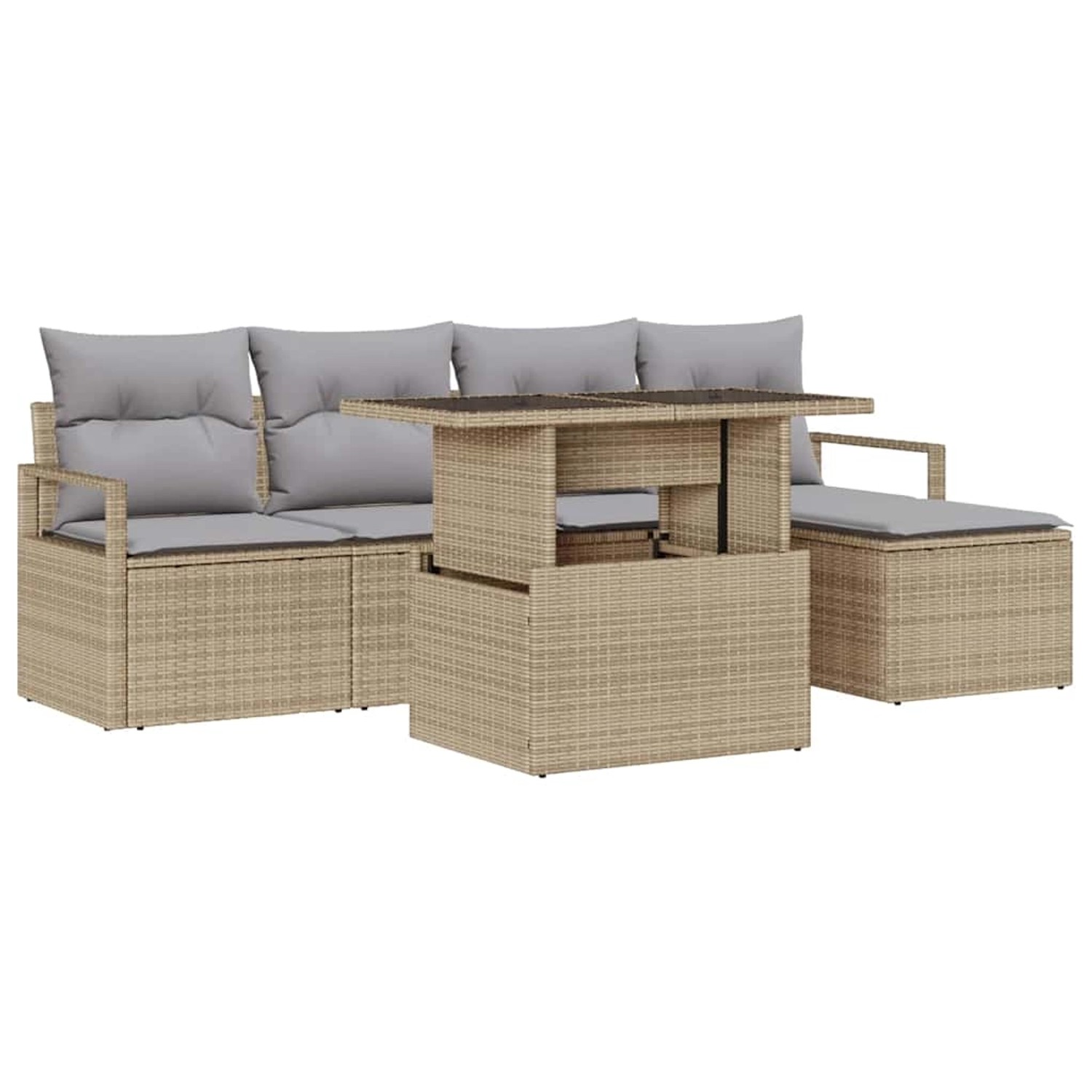 vidaXL Garten-Sofa-Set mit Speicher 6-Tlg Beige Poly Rattan 3357543 günstig online kaufen