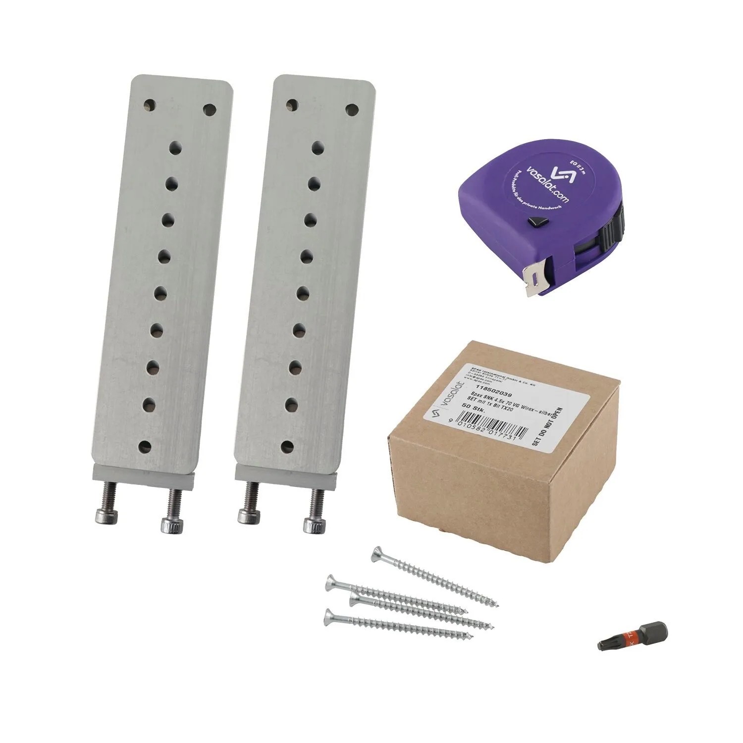 vasalat Set HVP Schwerlastverbinder 40x150x12 mm mit Sicherung Spaxschrauben & Bit TX20