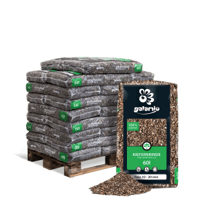 Palette Galamio Kiefernrinde Fein, 26 Säcke à 60l. Rindenmulch für Beet und Garten.
