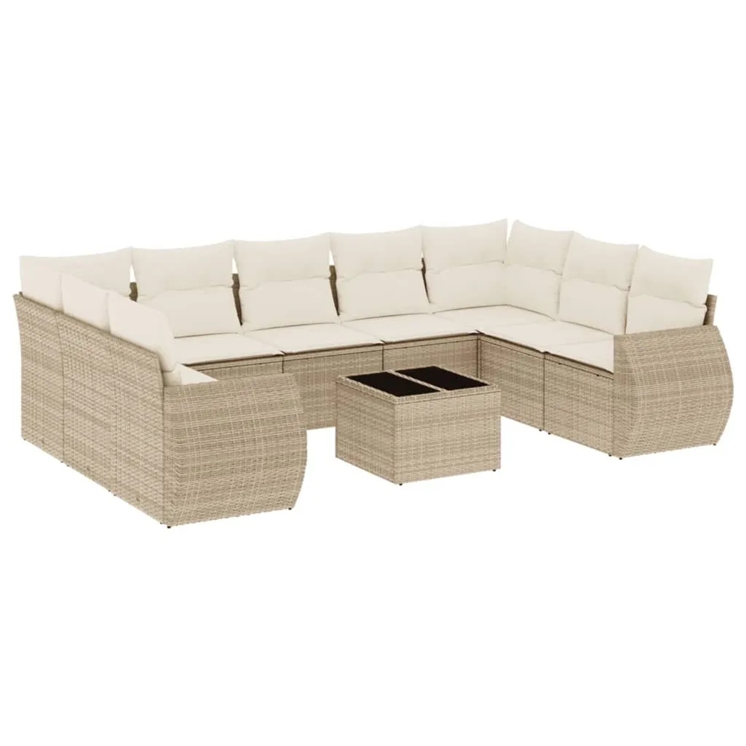 vidaXL 10-Tlg Garten-Sofagarnitur mit Kissen Beige Poly Rattan 3221807