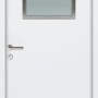 Weiße FM Tür NBT56 K01, 900x1900 mm, mit Glaseinsatz und Türdrücker für Nebeneingang.