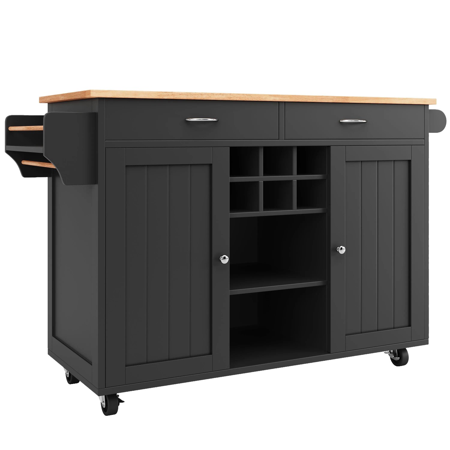 okwish Kücheninsel mit Speicherraum Multifunktion Küche 102x45x92cm Schwarz