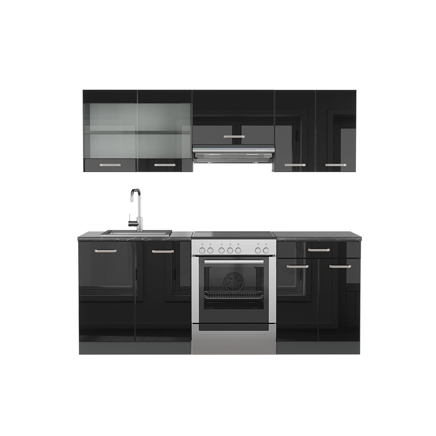 Vicco R-Line Küchenzeile Schwarz Hochglanz/Anthrazit 200 cm AP Anthrazit günstig online kaufen