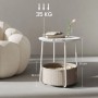 Songmics Beistelltisch Lilea, runder Couchtisch in Weiß-Beige mit Stoffkorb.