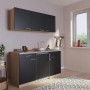 Respekta Küchenzeile KB150ESS, 150 cm, Schwarz und Eiche Sägerau, mit Spüle und Kühlschrank.