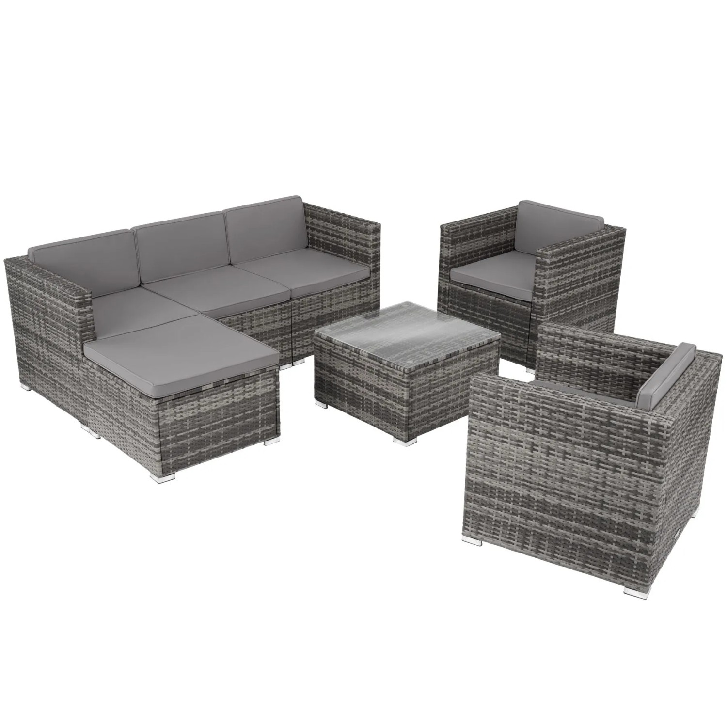 Tectake Rattan Lounge Lignano Für 5 Bis 6 Personen Widerstandsfähig  179 x 150 x 65 cm Grau