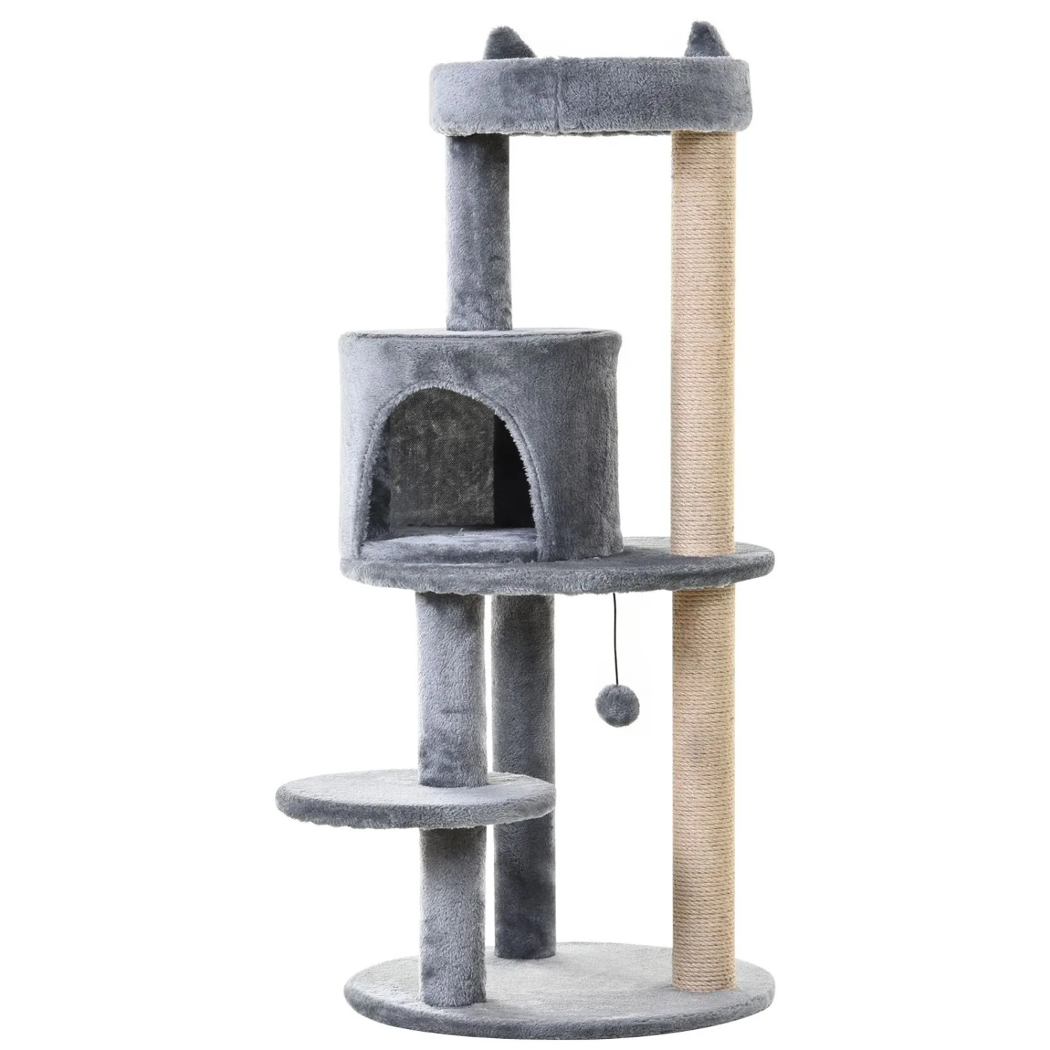 PawHut Katzenbaum 4-Stock mit Spielbällen Sitzstange Sisalsäule 48x48x104cm