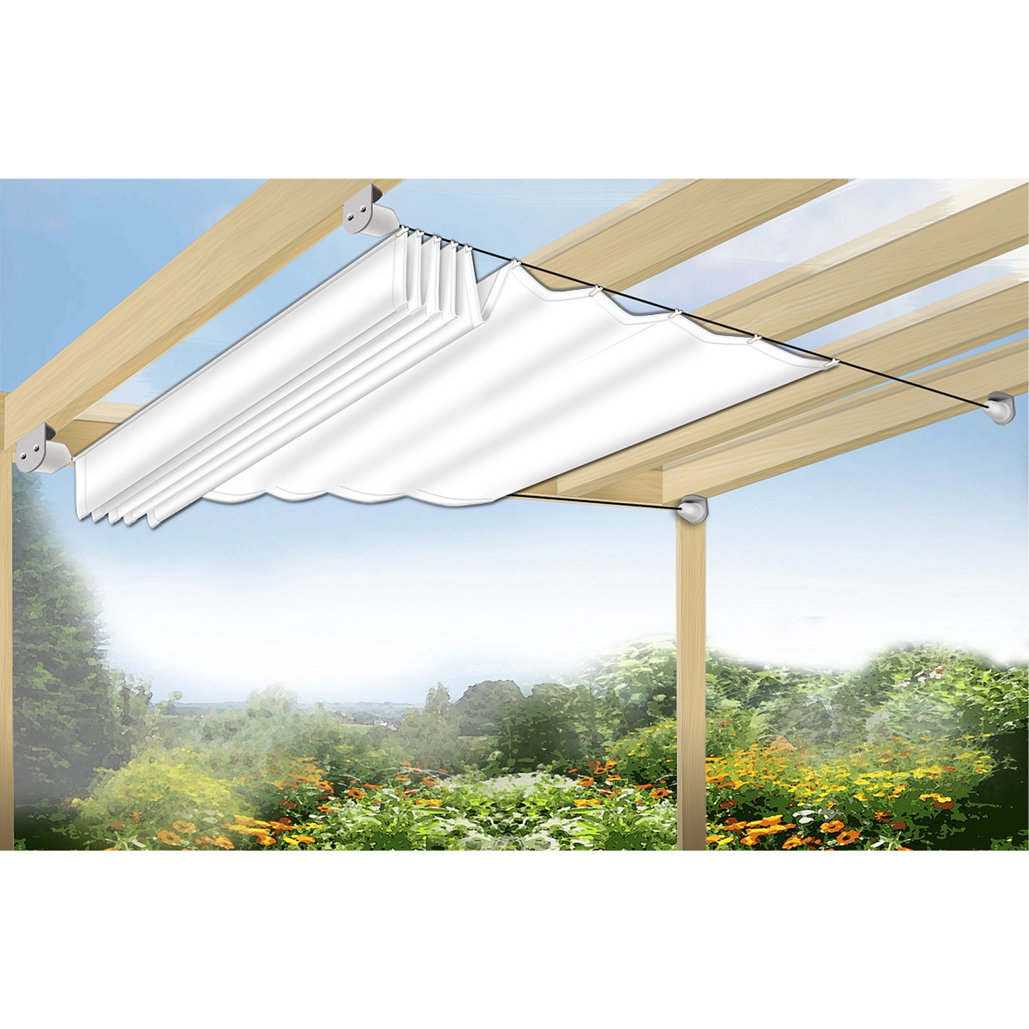 Floracord Sonnensegel Seilspanntechnik Bausatz, 330x140 cm, Elfenbein. Flexibler, heller Sonnenschutz mit UV-Schutz.