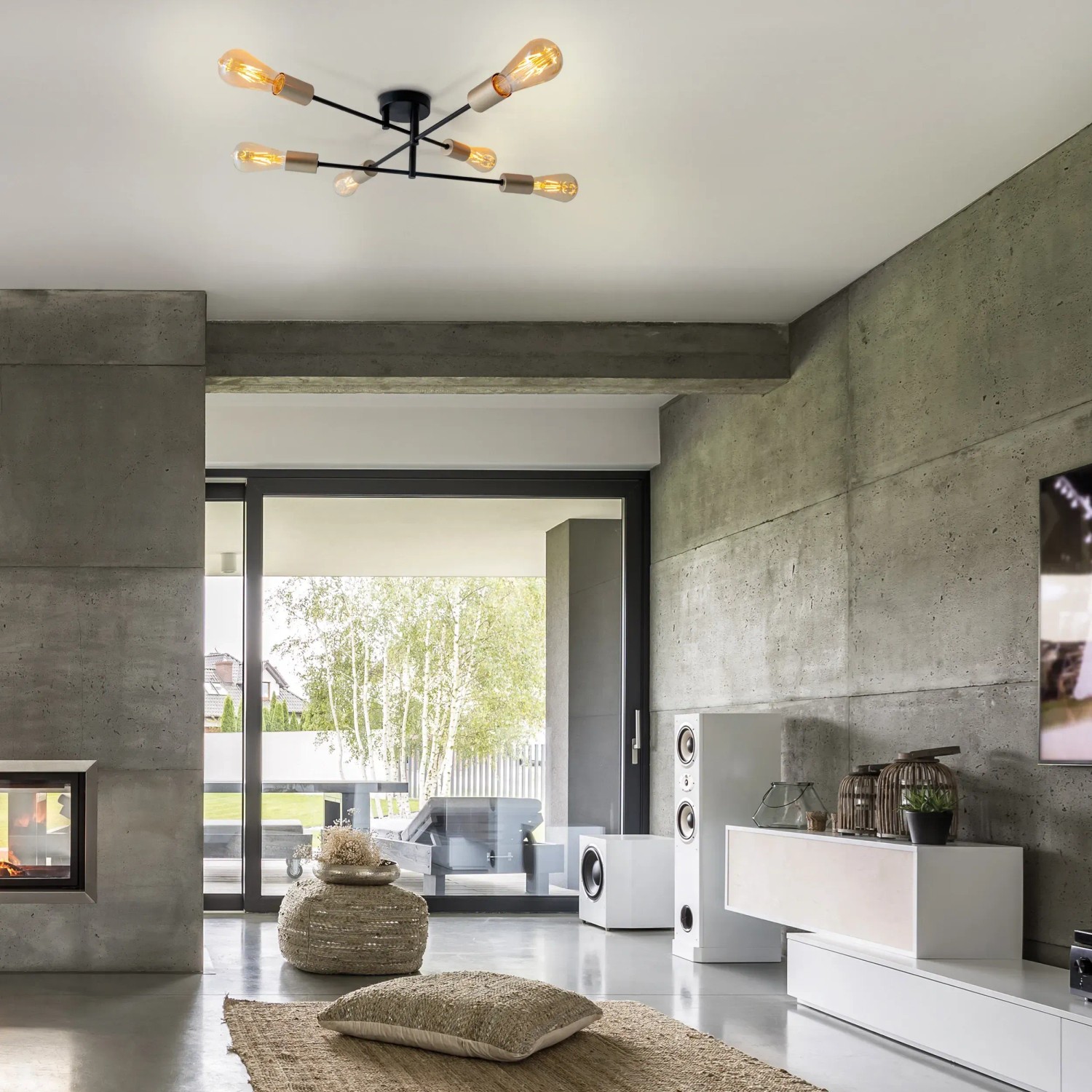 Moderne Näve Deckenleuchte Modo, 54,5 cm, mit sechs Leuchtenarmen im Industrial Style.