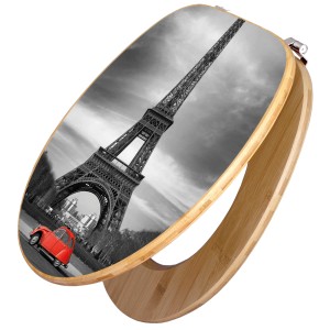 Banjado WC-Sitz aus Bambus mit Paris Motiv. Toilettendeckel aus Holz mit Eiffelturm und rotem Auto.