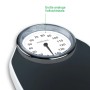 Analoge Skala der medisana Personenwaage mit schwarzem Zeiger und Anzeige bis 150 kg. Klassisches Retro-Design für Ihr Bad.