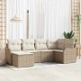 Beiges vidaXL Garten-Sofa-Set aus Polyrattan mit weißen Kissen, 6-teilig.