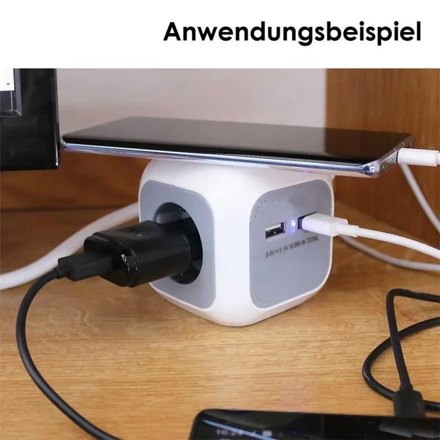 world-trading-net SteckdosenWürfel 4-fach + 2x USB-A 14m Kabel_5