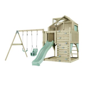 PolarPlay Babyschaukel Lasse mintgrün mit Rutsche und Kletterwand für Spieltürme & Spielanlagen.