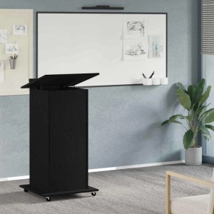 Schwarzes vidaXL Podium in Eichen-Optik, 55x55x107 cm, aus Holzwerkstoff mit Rollen.