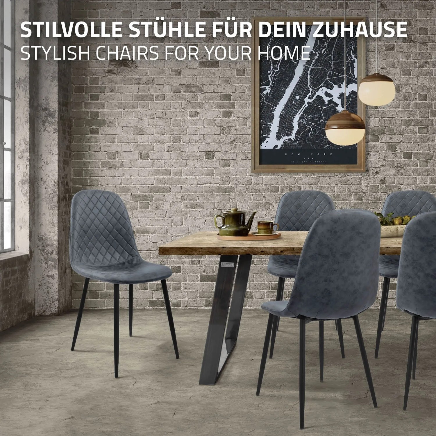 ML-Design Esszimmerstühle 4er Set Anthrazit Kunstleder kaufen bei OBI