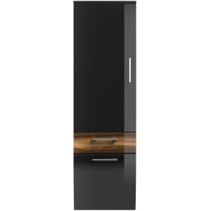 Posseik Bad-Hochschrank Rima in Walnuss/Anthrazit, 40 cm breit. Badmöbel mit Tür und Schubladen.