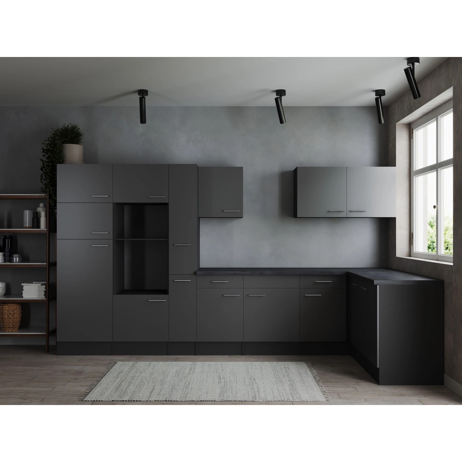 Respekta Winkelküche Oliver 370 cm Grau ohne E-Geräte