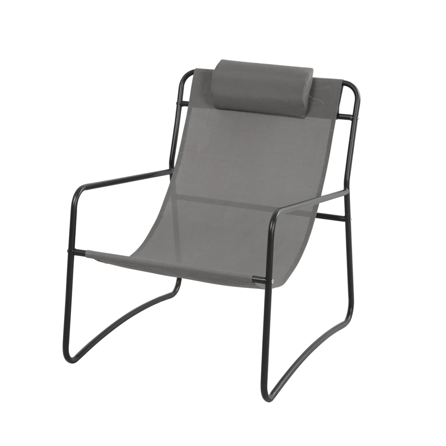 Svita Sveio Relaxsessel 2er Set, dunkelgrauer Gartenstuhl mit Kissen und Stahlrahmen.