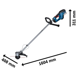 Bosch Professional Akku-Rasentrimmer GRT 18V-33 Solo mit Maßen.