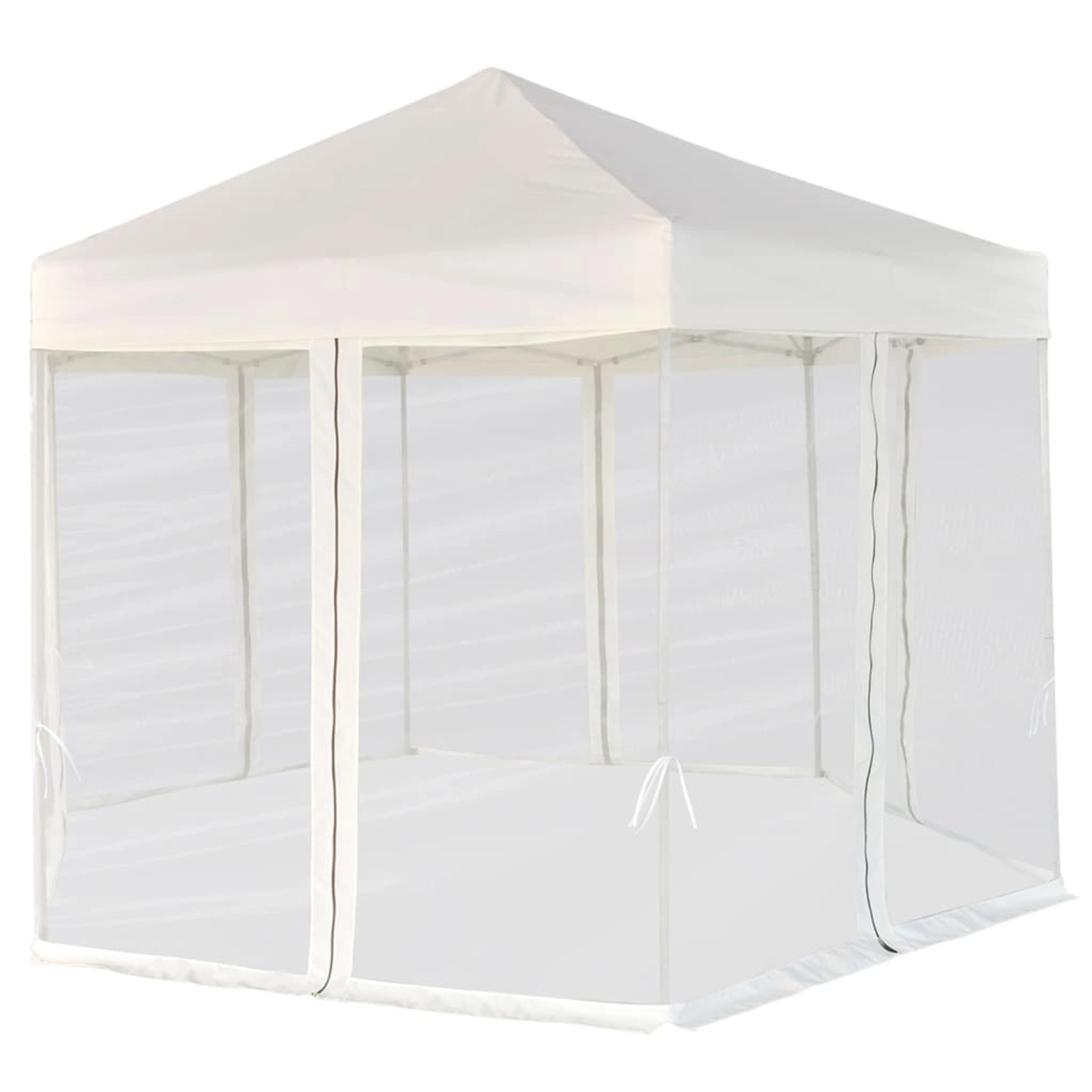 vidaXL Hexagonal Pop-Up Zelt mit 6 Seitenwänden CremeWeiß 3,6x3,1 m