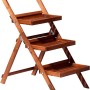 Klappbare, braune Dobar Blumentreppe aus FSC®-zertifiziertem Holz mit drei Ablageflächen für Gartendekoration.