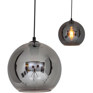 Näve Pendelleuchte Vaso, runde Hängelampe mit anthrazitfarbenem Rauchglas, Ø 25 cm.