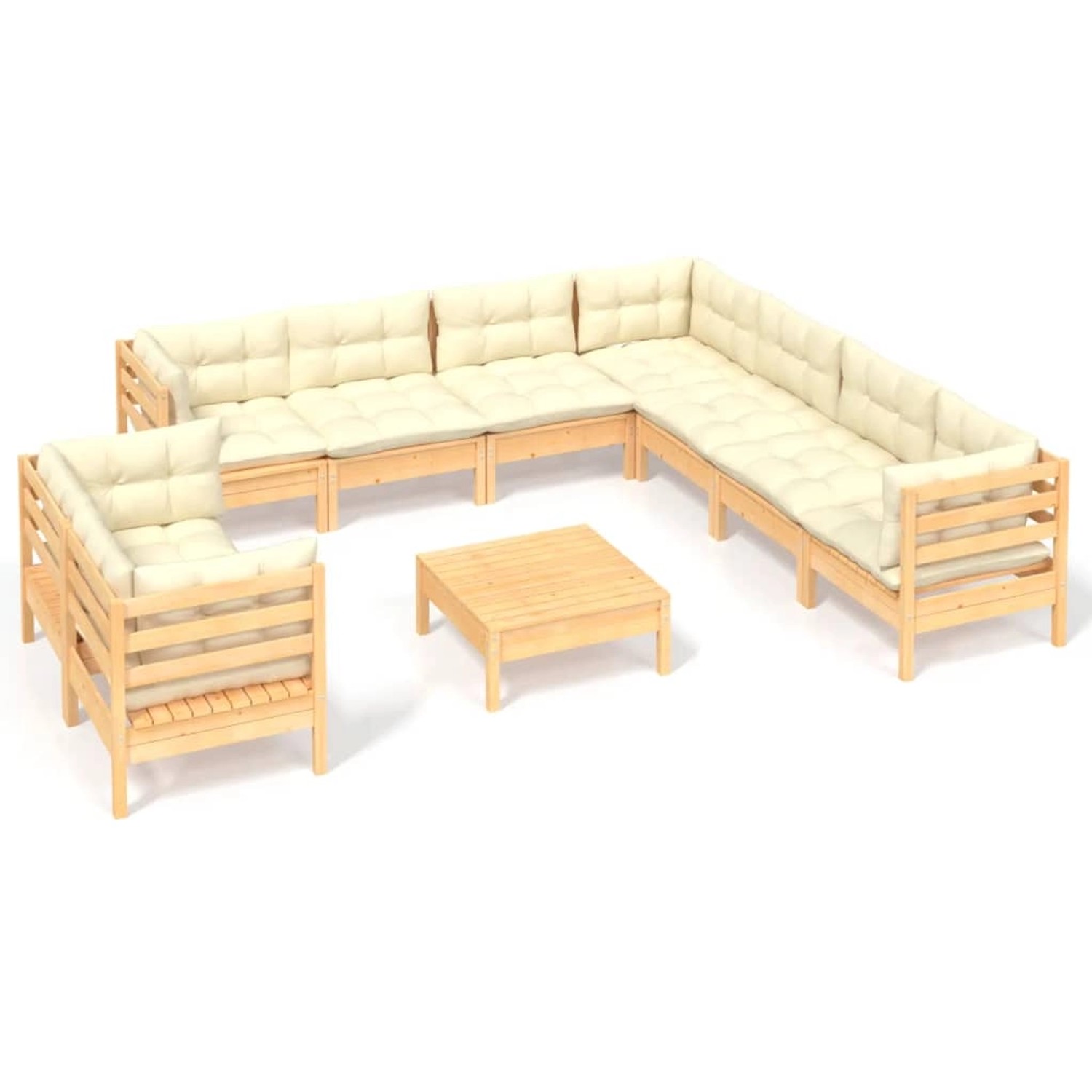 vidaXL 10-tlg Garten-Lounge-Set mit Creme Kissen Massivholz Kiefer Modell 10