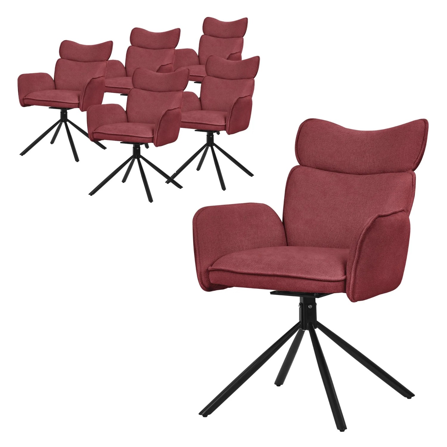 ML-Design Esszimmerstühle Drehbar 6er Set Rot mit Stoffbezug