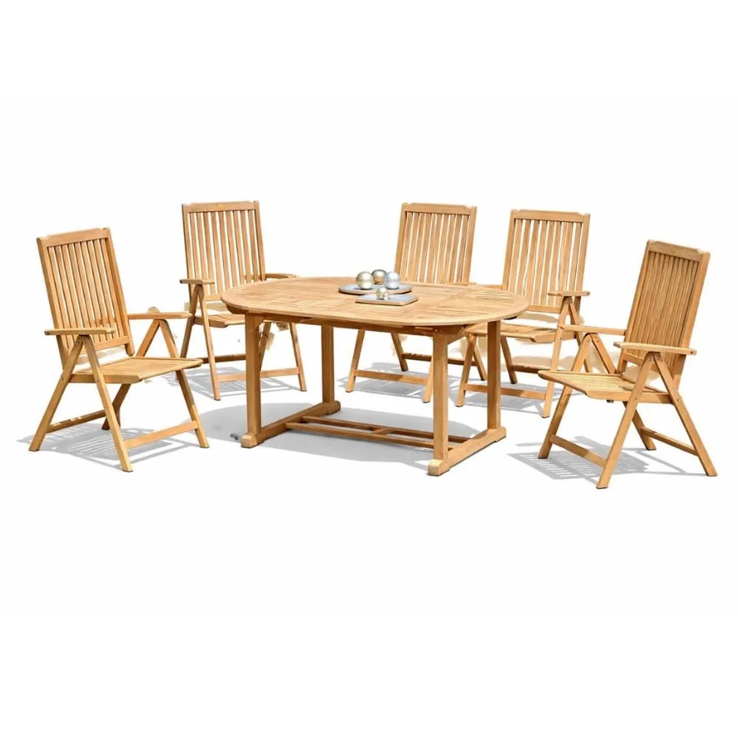 DELUKE Garten-Sitzgruppe MANUEL 7-tlg. Teak Teakbraun Gartenmöbel-Set Gartengarnitur Garten-Essgruppe Stühle B Esstisch