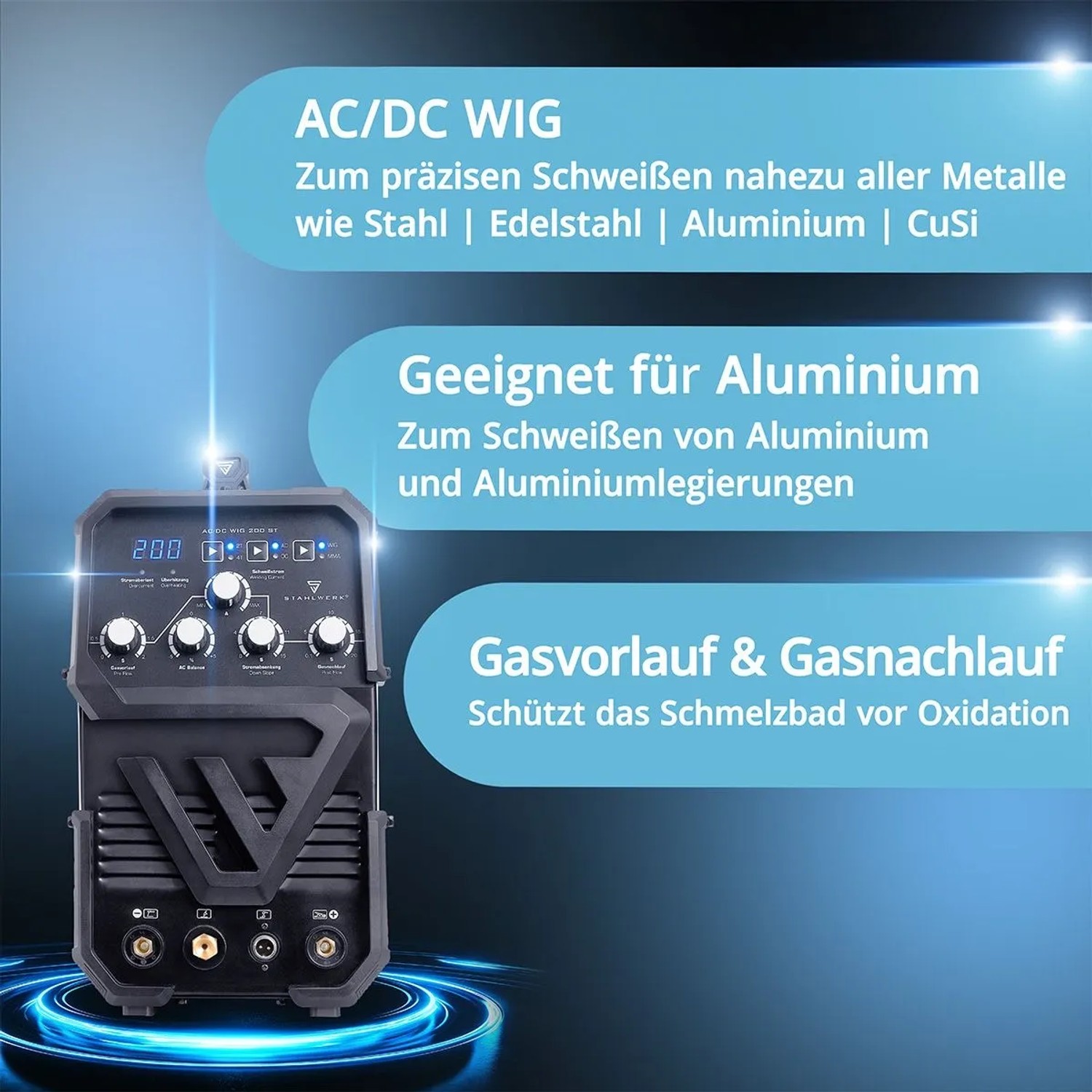 STAHLWERK ACDC WIG 200 ST Kombi-Schweißgerät für WIG, MMA & E-Hand Schweißen
