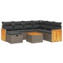 Graue 8-tlg. vidaXL Garten-Sofagarnitur aus Polyrattan mit Kissen und Akazientisch.