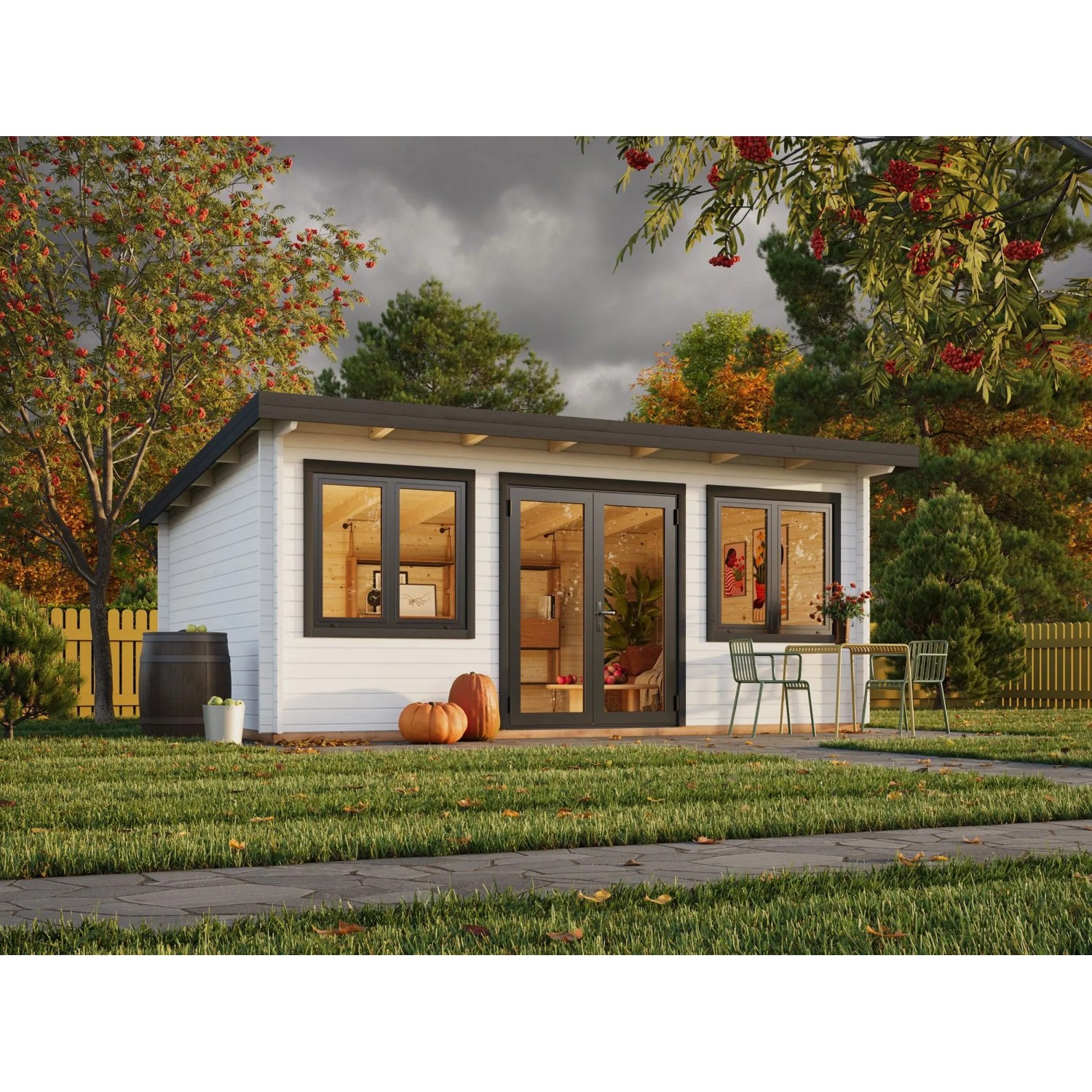 Palmako Holz-Gartenhaus Lisandra Pultdach Weiß Lackiert 550 cm x 400 cm 19,4 m²