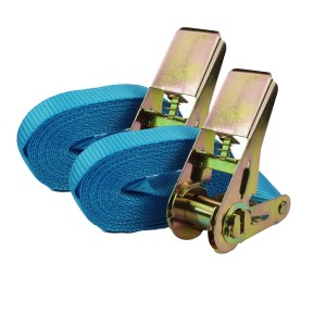 2 blaue TRUTZHOLM Ratschen Spanngurte, 4m lang, mit Metallratsche für Ladungssicherung bis 800kg.