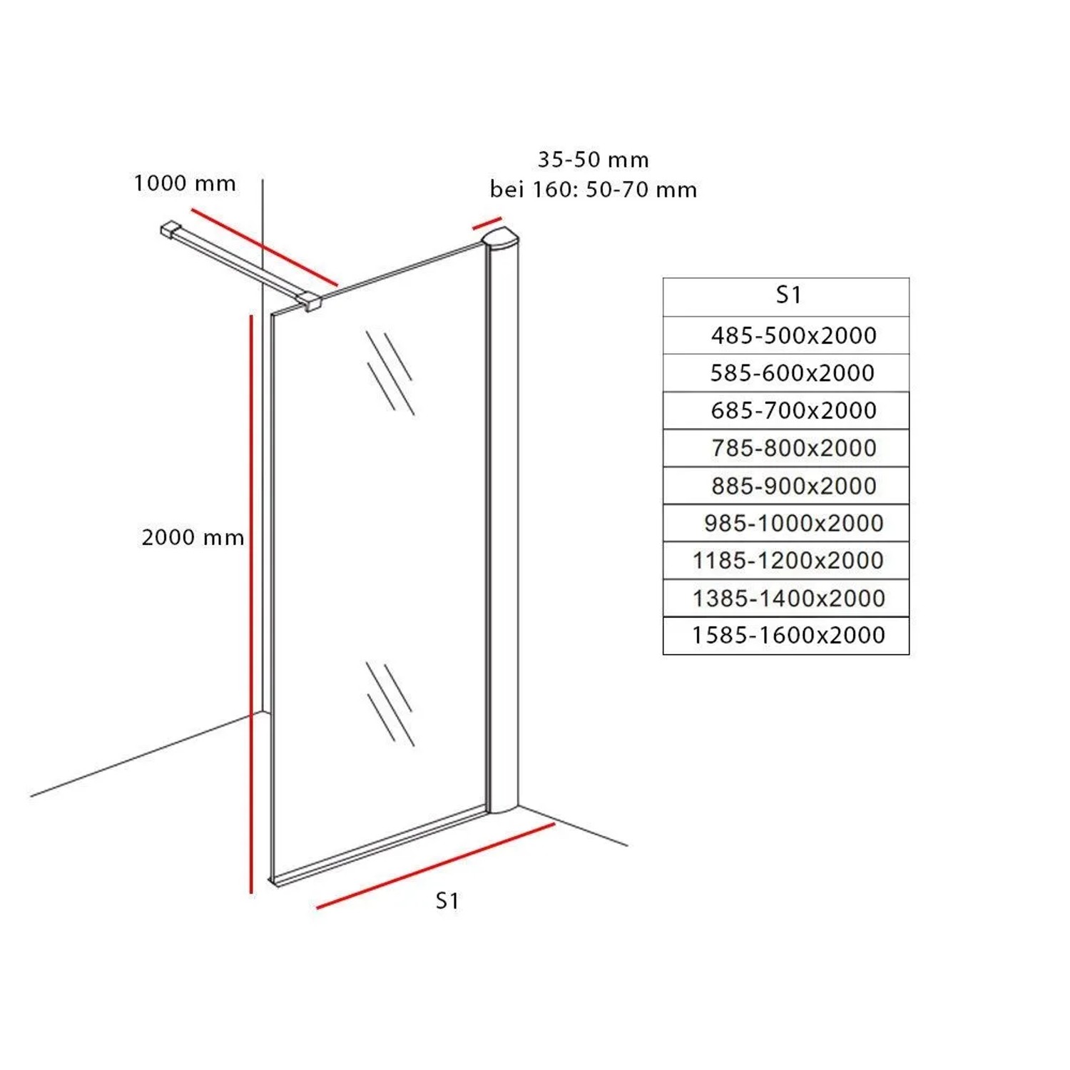 Aloni Duschwand Duschabtrennung Spiegelglas 8mm 1200x2000mm_2