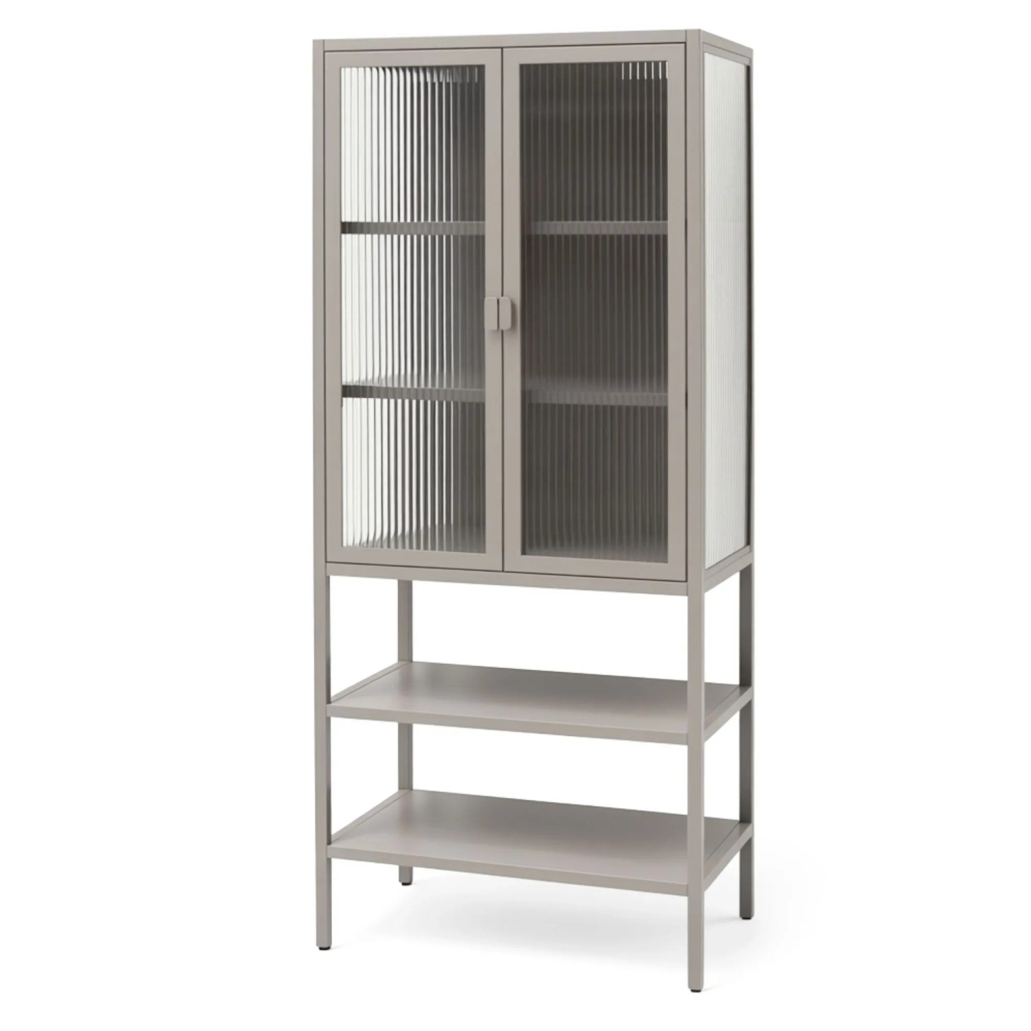 osoltus Vitrine Schrank Riffelglas Stahl Warm Grey Industrial 60 X 35 X 146 Cm