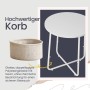 Songmics Beistelltisch Lilea, runder Couchtisch in Weiß-Beige mit Stoffkorb.