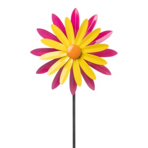 Gartenstab Windrad, 114 cm, pink, orange und gelb, aus Metall.