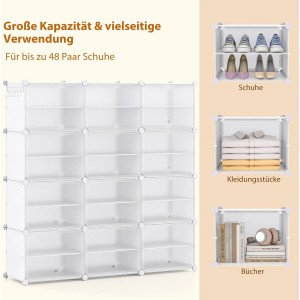Costway Schuhschrank mit 12 Fächern & Haken Kunststoff Weiß