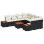 Schwarzes 9-teiliges vidaXL Garten-Sofa-Set aus Poly Rattan mit Kissen.
